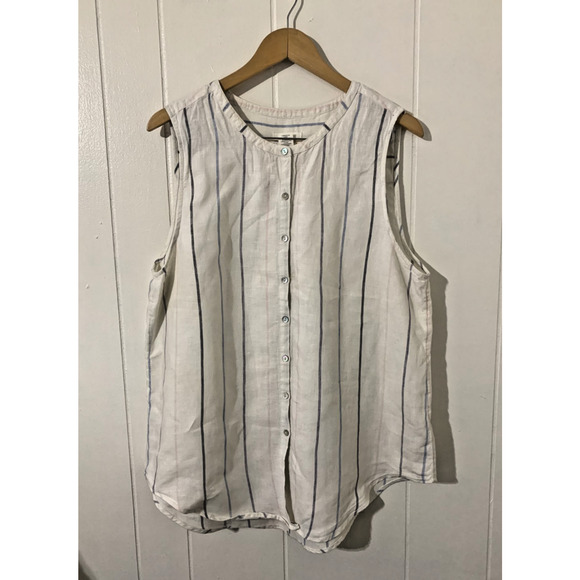C&C California Tops - C&C California Womens 100% Linen Striped Sleeveless Top Beach Boho Coastal Sz XL